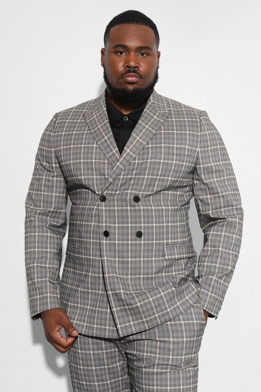 Black Plus Skinny Double Breasted Check Suit Jacket image number 1