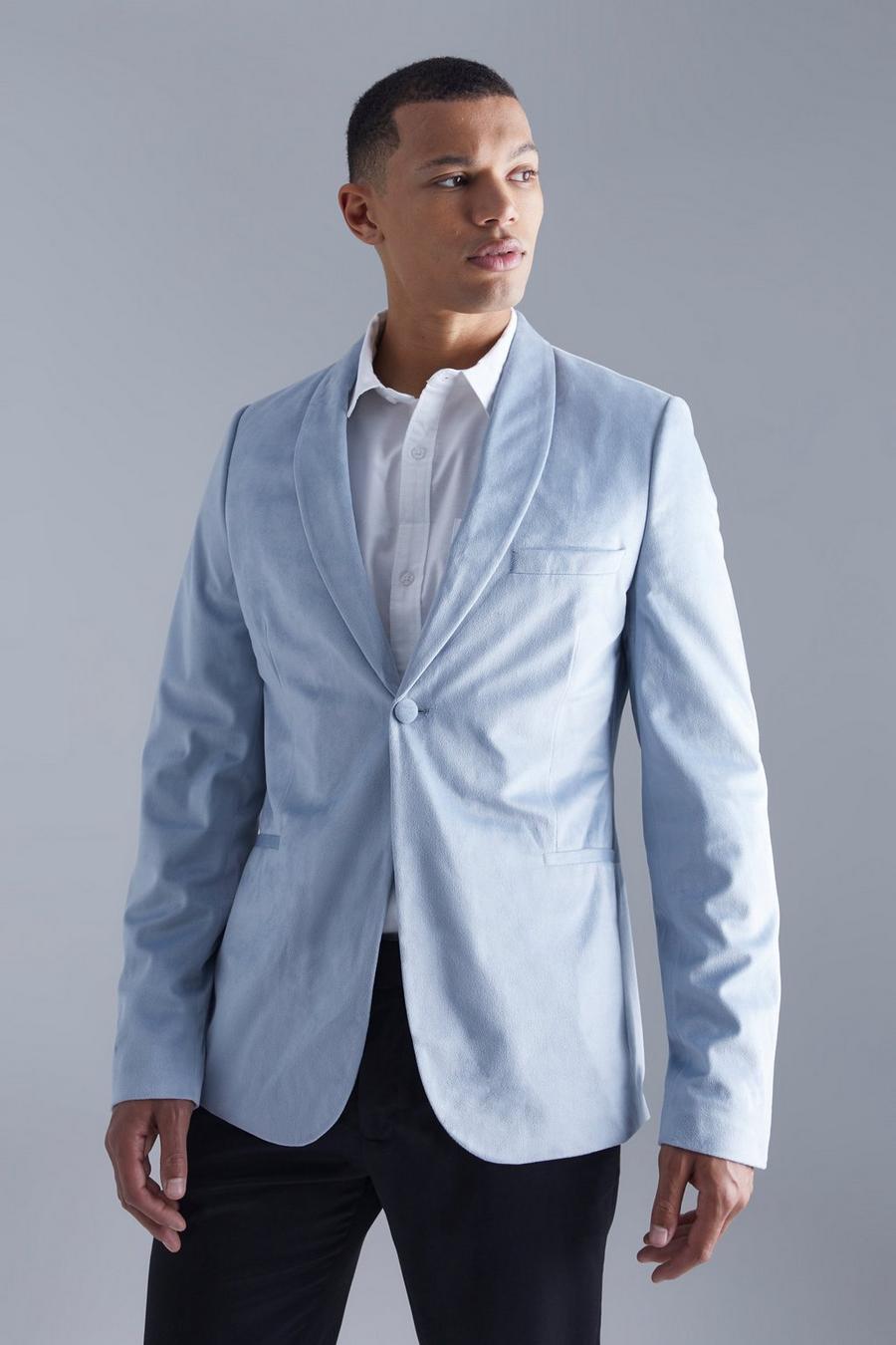 Blazer Tall Skinny Fit in velours, Grey image number 1
