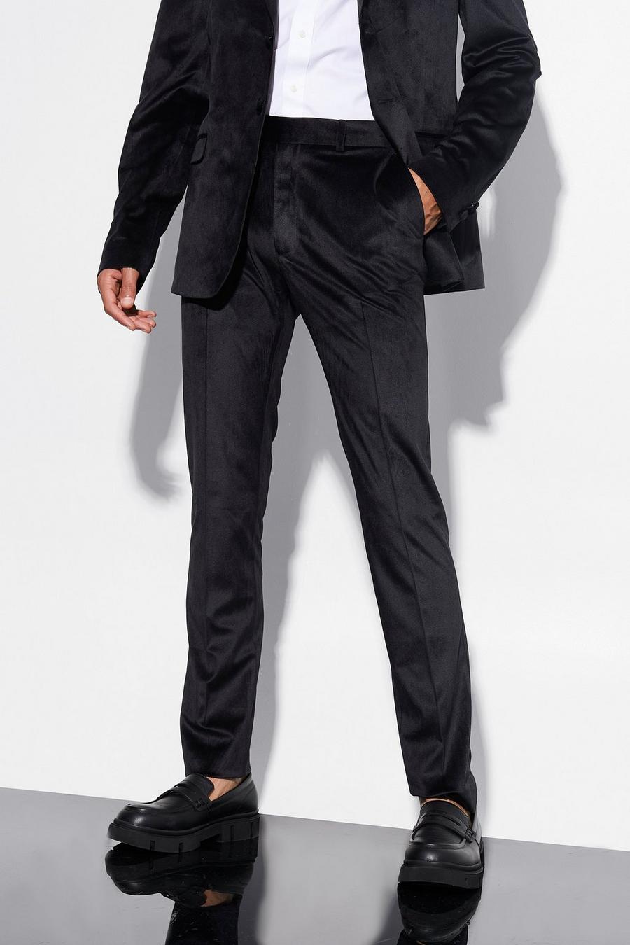 Black Tall Skinny Velour Suit Trousers
