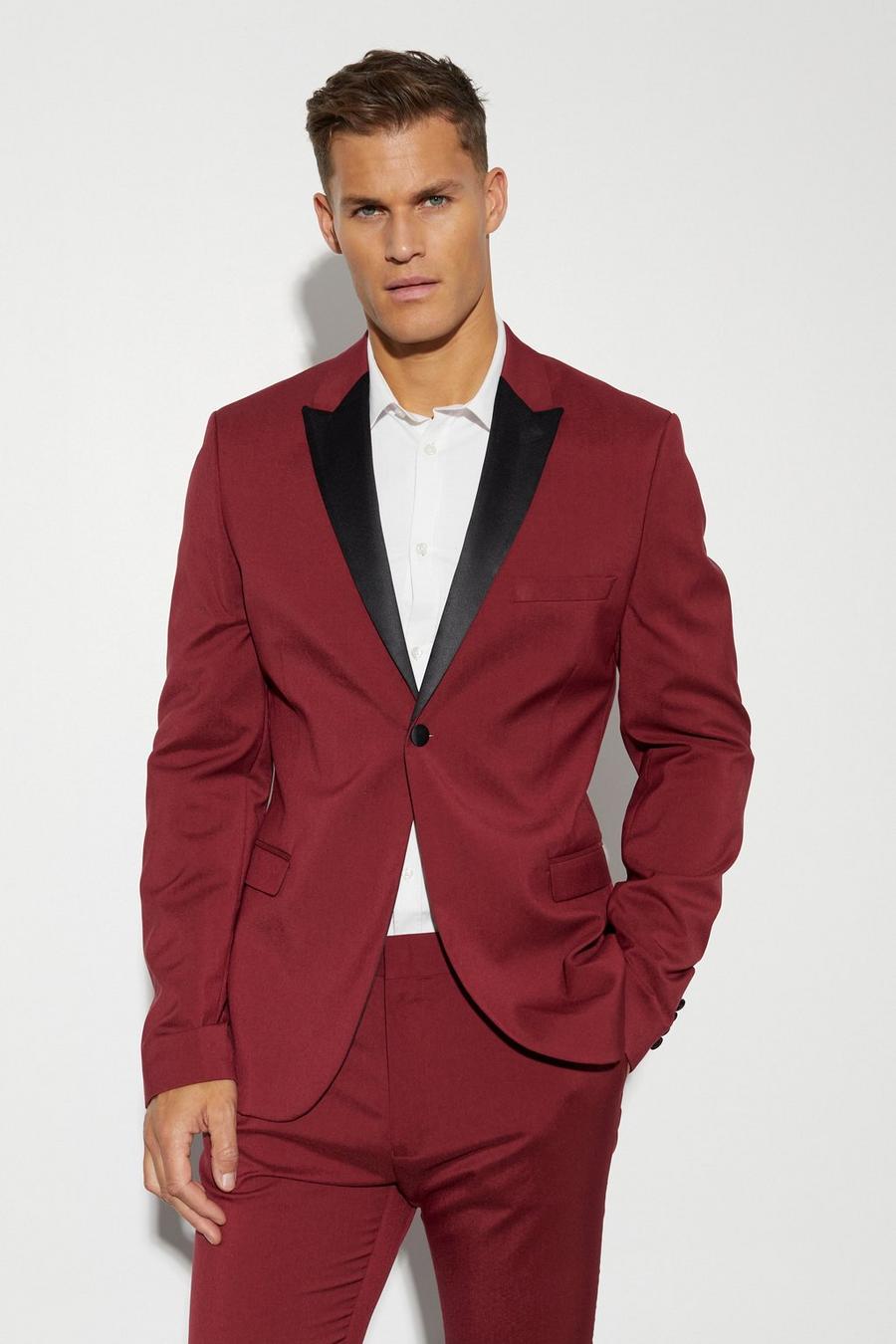 Burgundy röd Tall Skinny Tuxedo Single Breasted Jacket