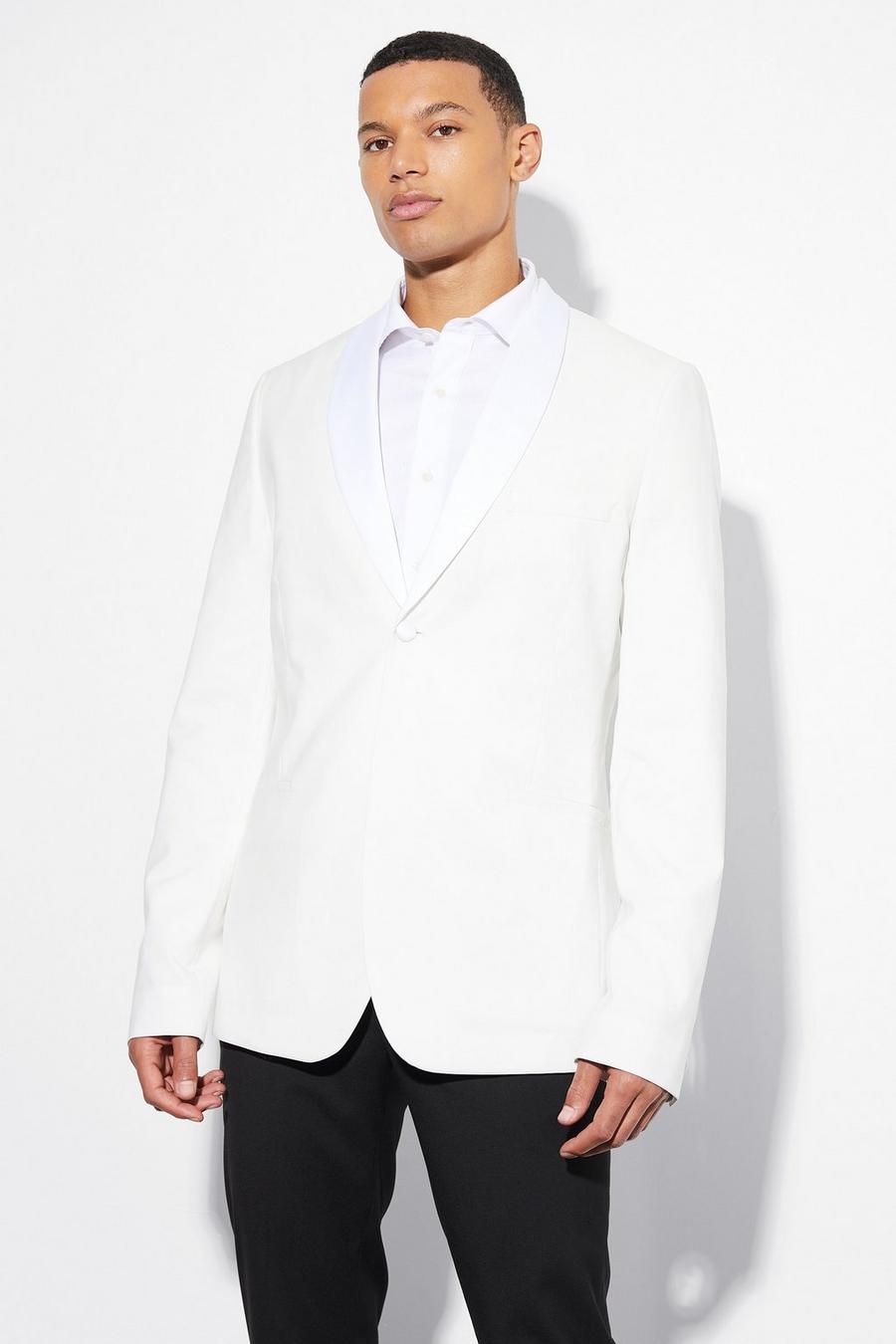 White Tall Skinny Tuxedo Single Breasted Jacket image number 1