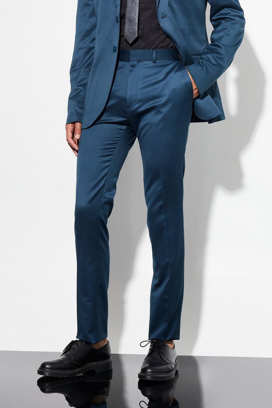 Navy marinblå Tall Skinny Satin Suit Trousers image number 1