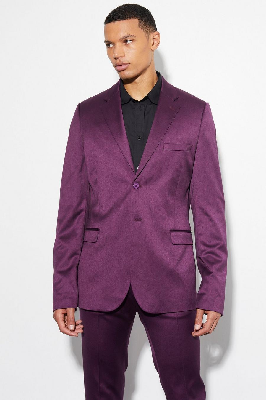 Tall Skinny Satin-Anzugjacke, Purple