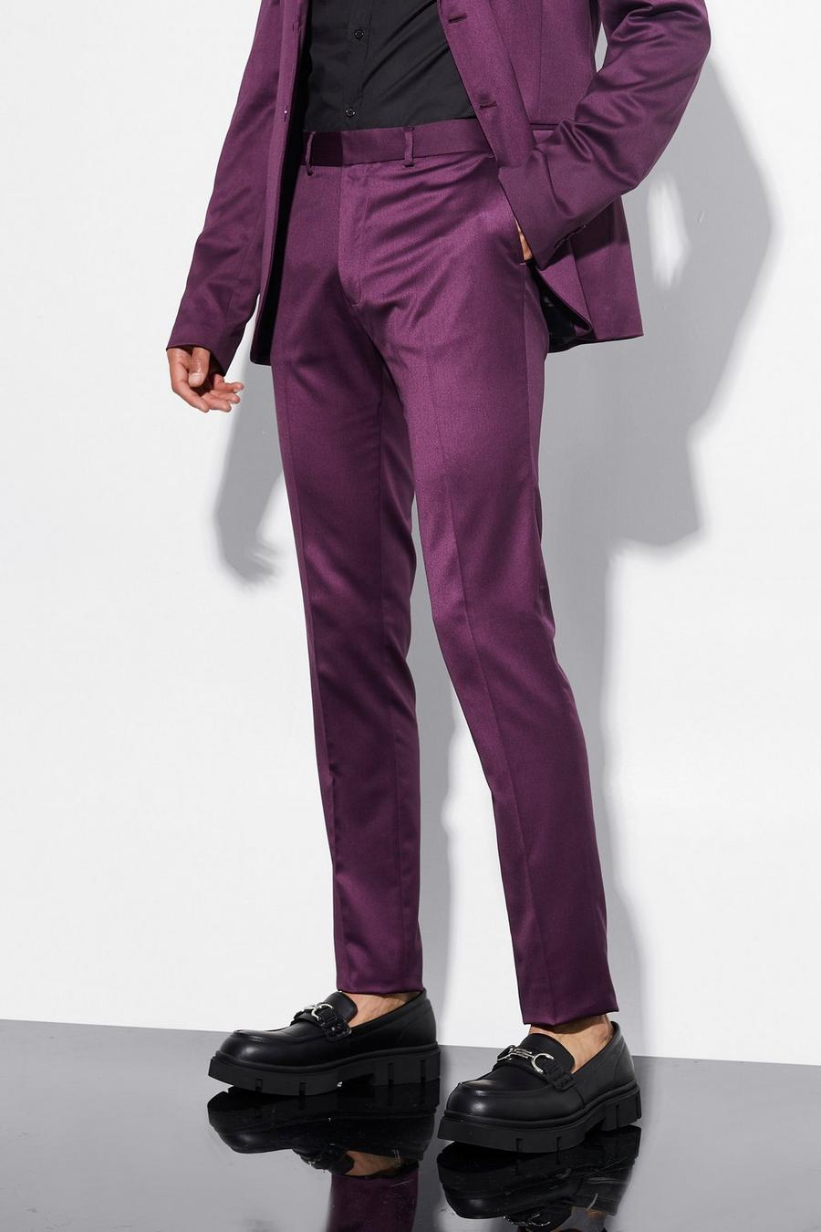 Purple Tall Skinny Satin Suit Trousers image number 1