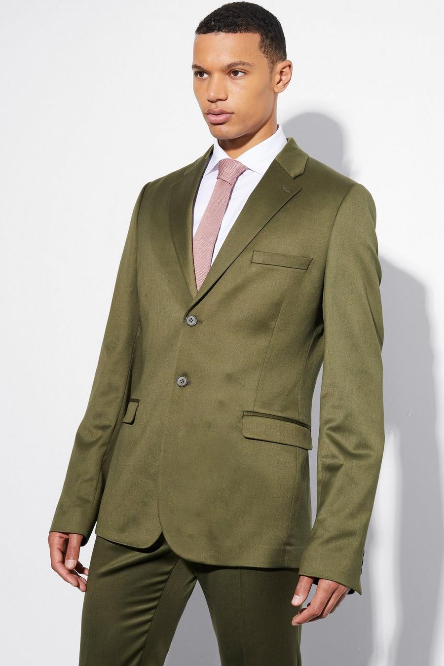 Olive green Tall Skinny Satin Suit Jacket image number 1