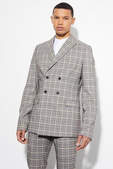 Tall Skinny Double Breasted Check Suit Jacket