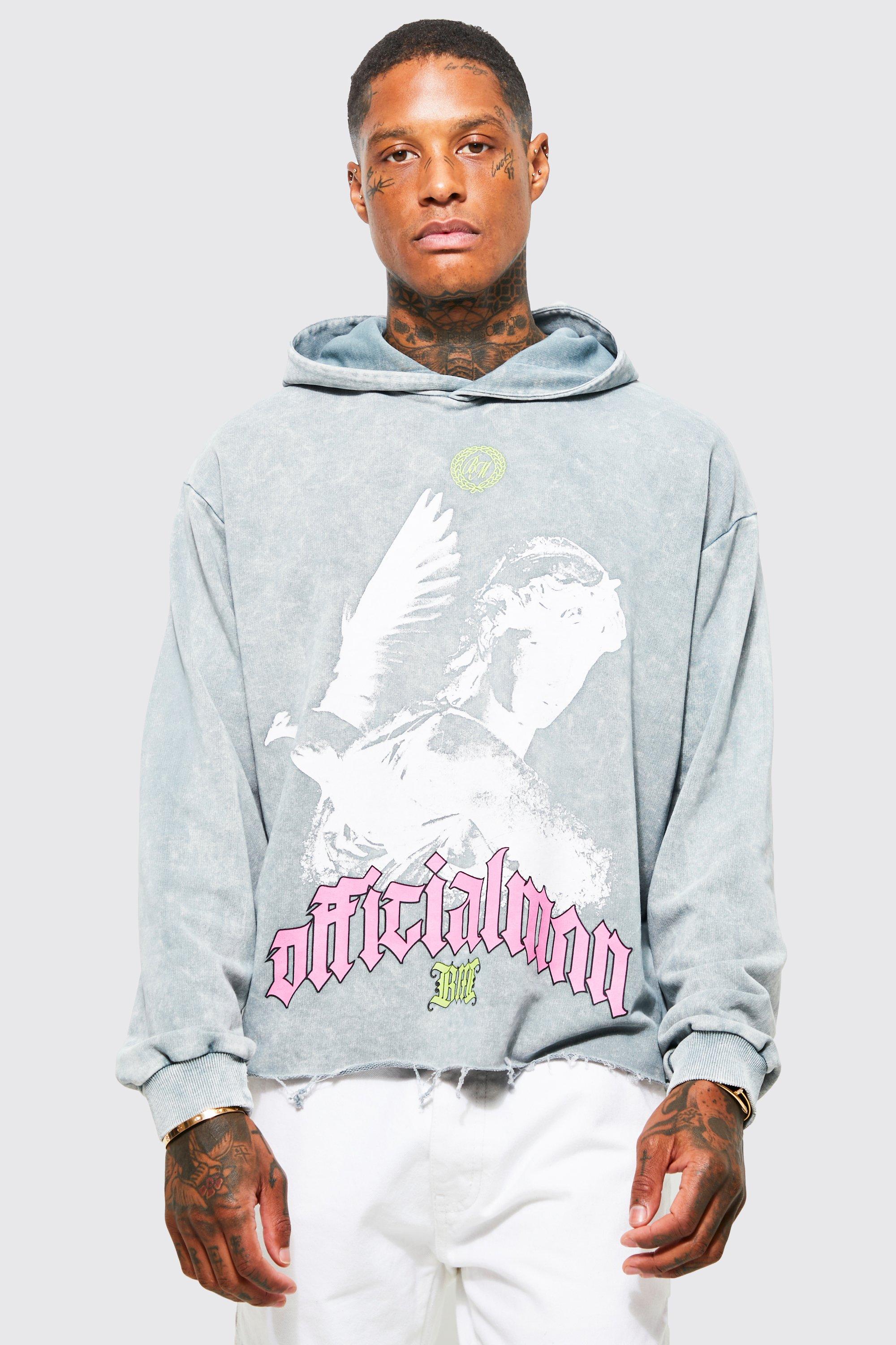 Oversized Boxy Acid Wash Dove Graphic Hoodie | boohoo