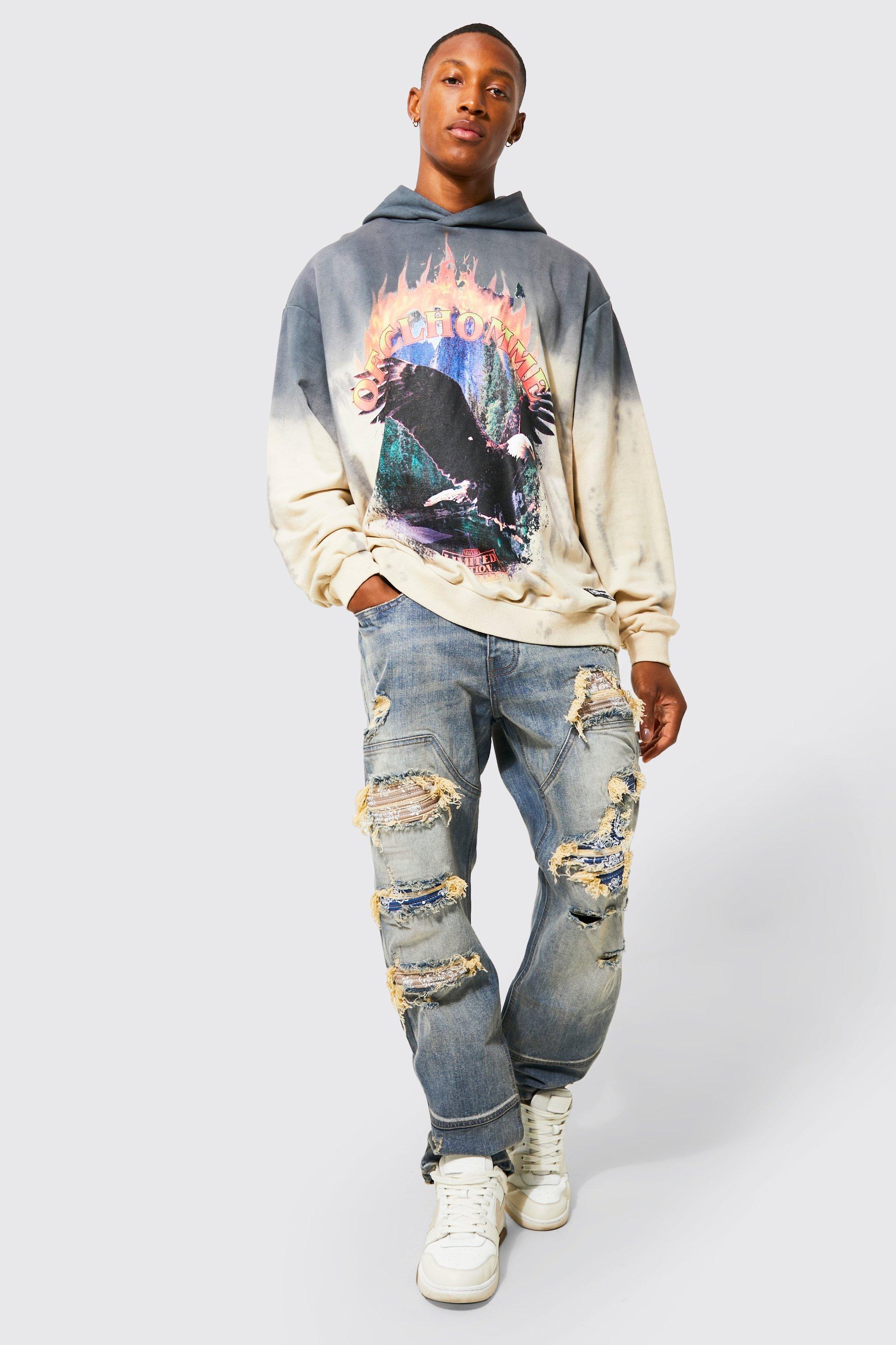 Oversized Bleach Tie Dye Eagle Graphic Hoodie boohoo IE