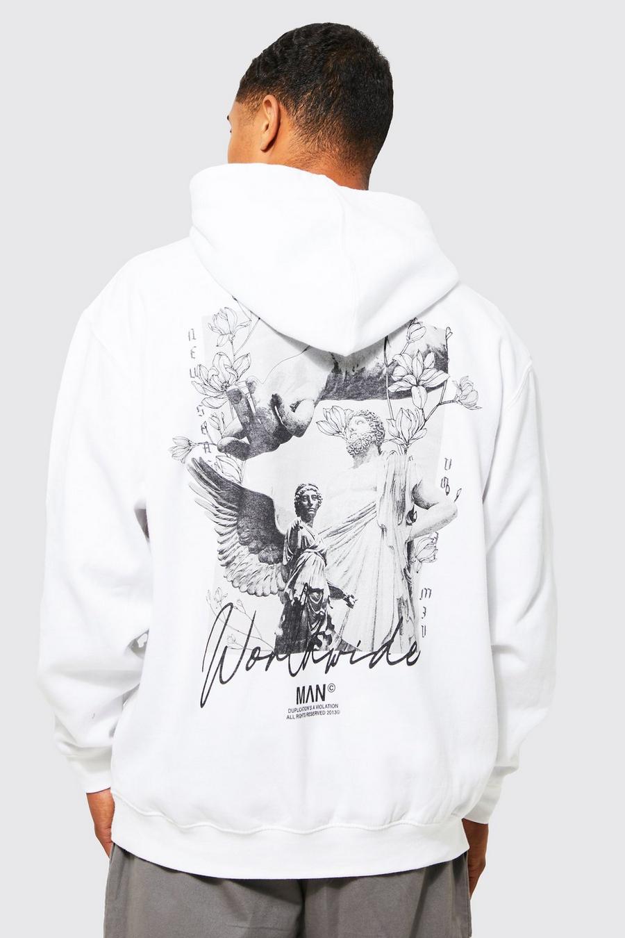 White Oversized Statue Graphic Hoodie image number 1