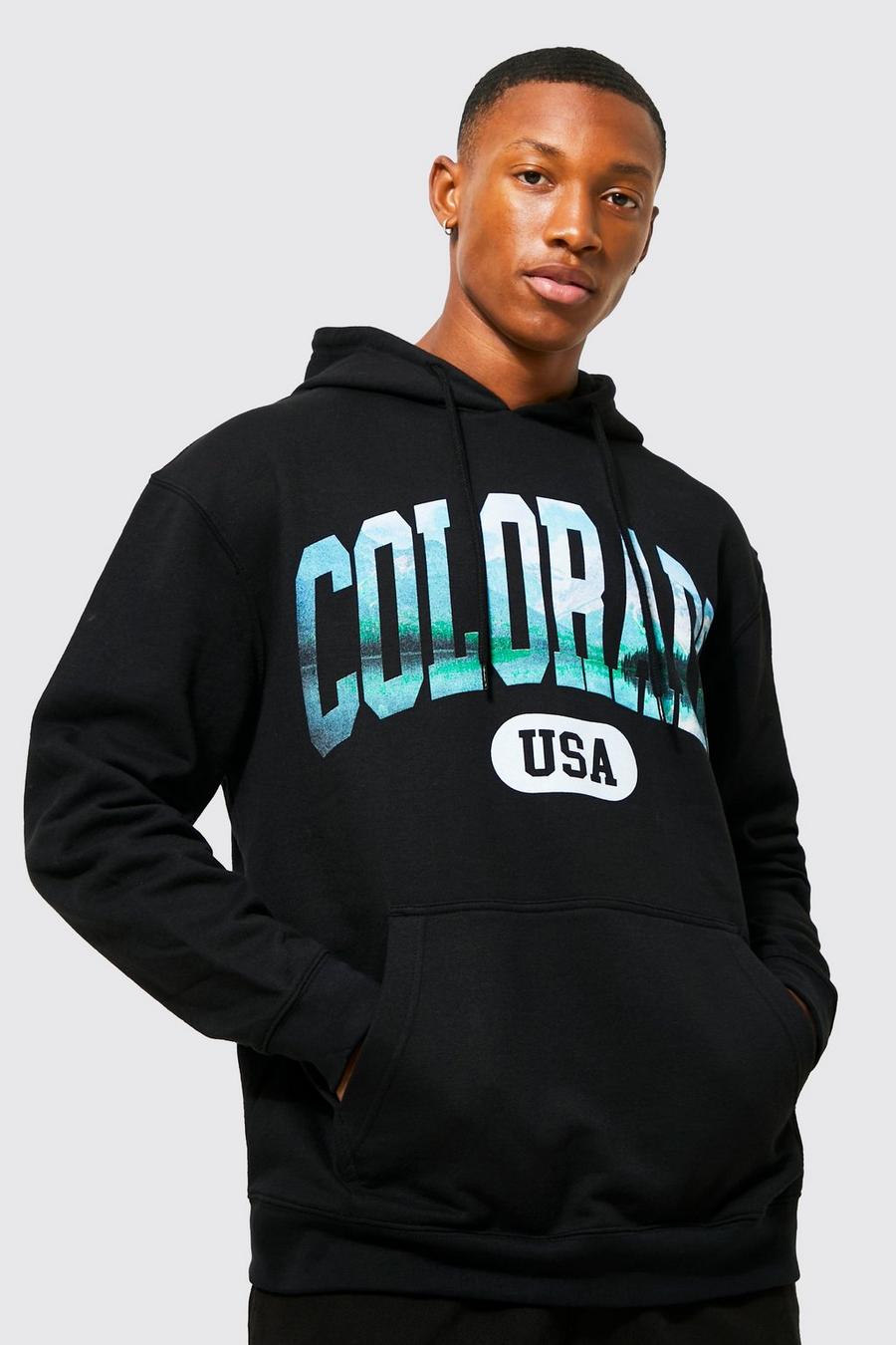 Black Oversized Scenic Colorado Graphic Hoodie