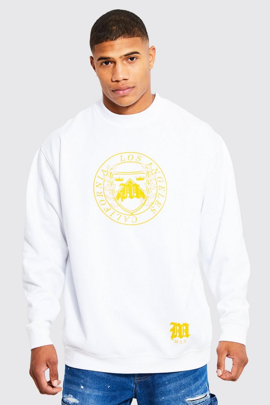 White Oversized Extended Neck La Graphic Sweatshirt