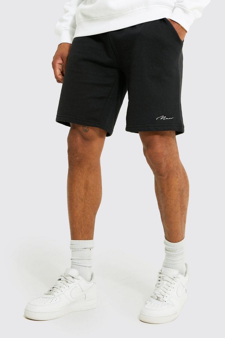 Black Oversized Man Signature Jersey Shorts