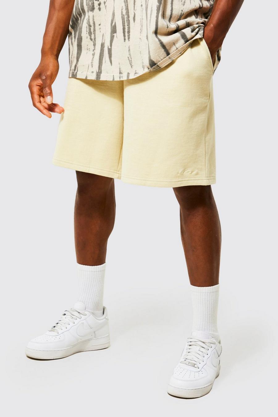 Pantalón corto oversize de tela jersey con firma MAN, Sand beis