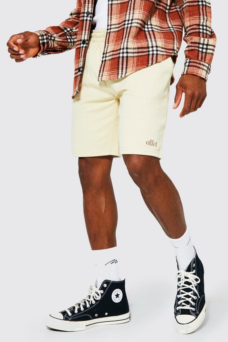 Pantalón corto holgado de tela jersey con bordado Offcl, Sand image number 1