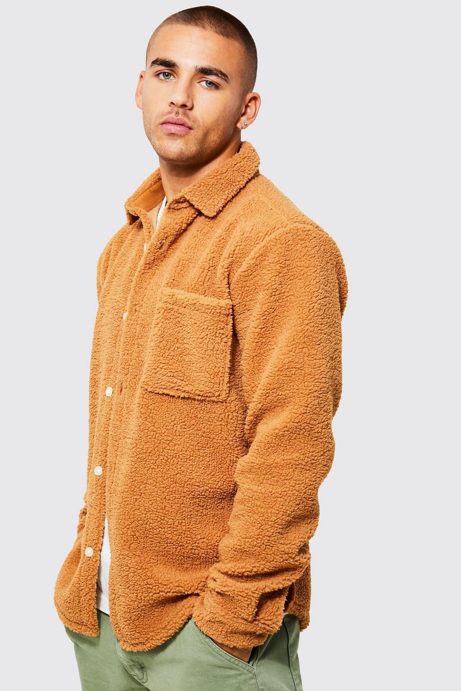 Tan Borg Overshirt With Curved Hem image number 1