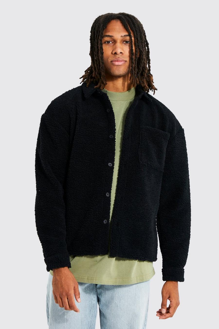 Men's Boxy Borg Overshirt | Boohoo UK