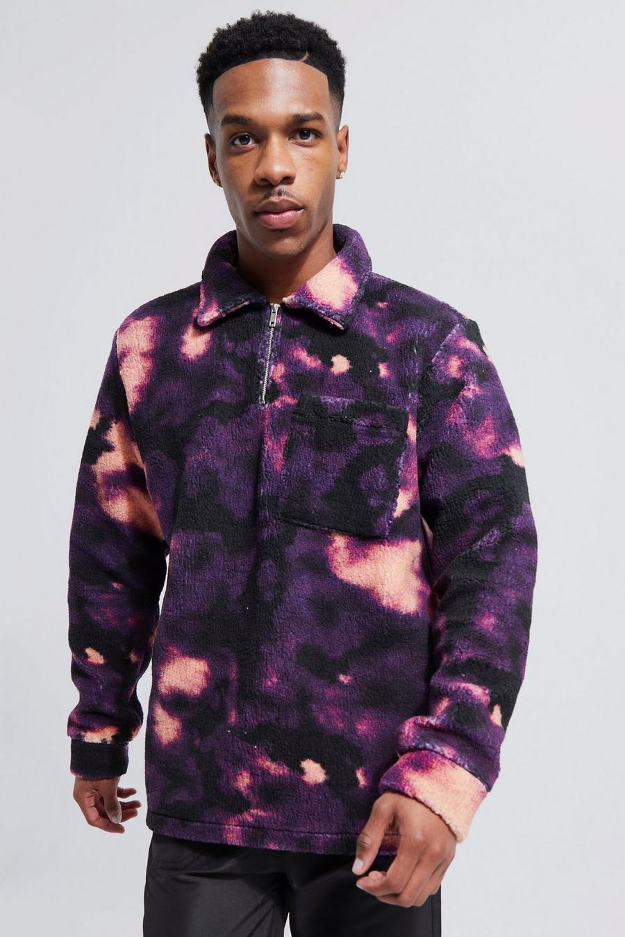 Tie Dye Borg Half Zip Overshirt | boohoo USA Tie Dye Borg Half Zip Overshirt | boohoo USA
