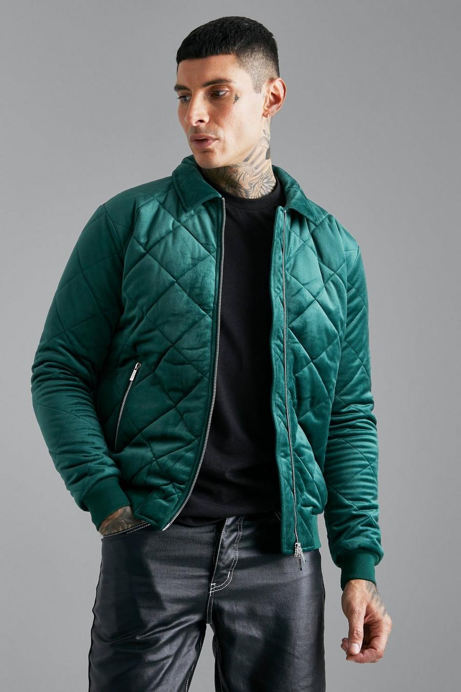 Forest Quilted Velvet Bomber With Collar image number 1