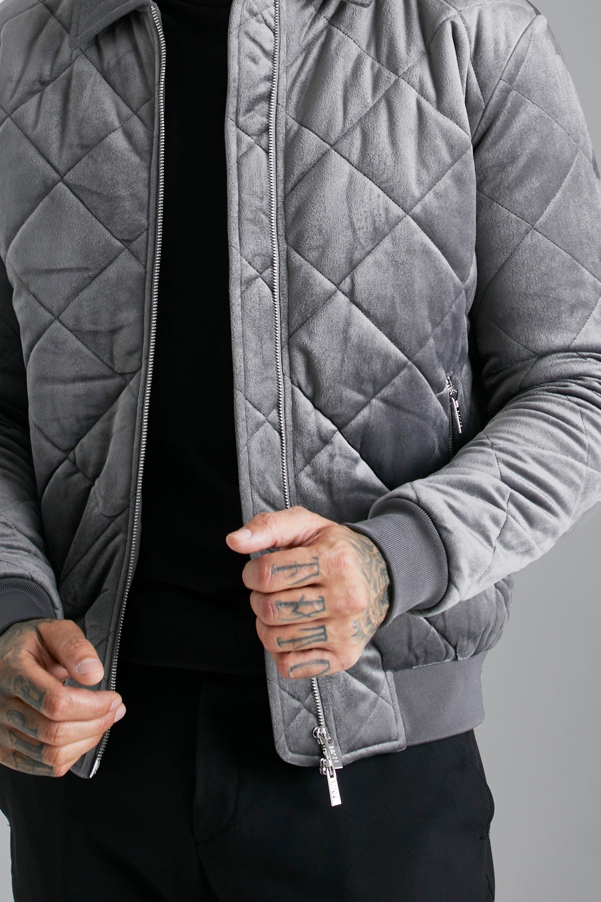 Grey quilted bomber jacket sale