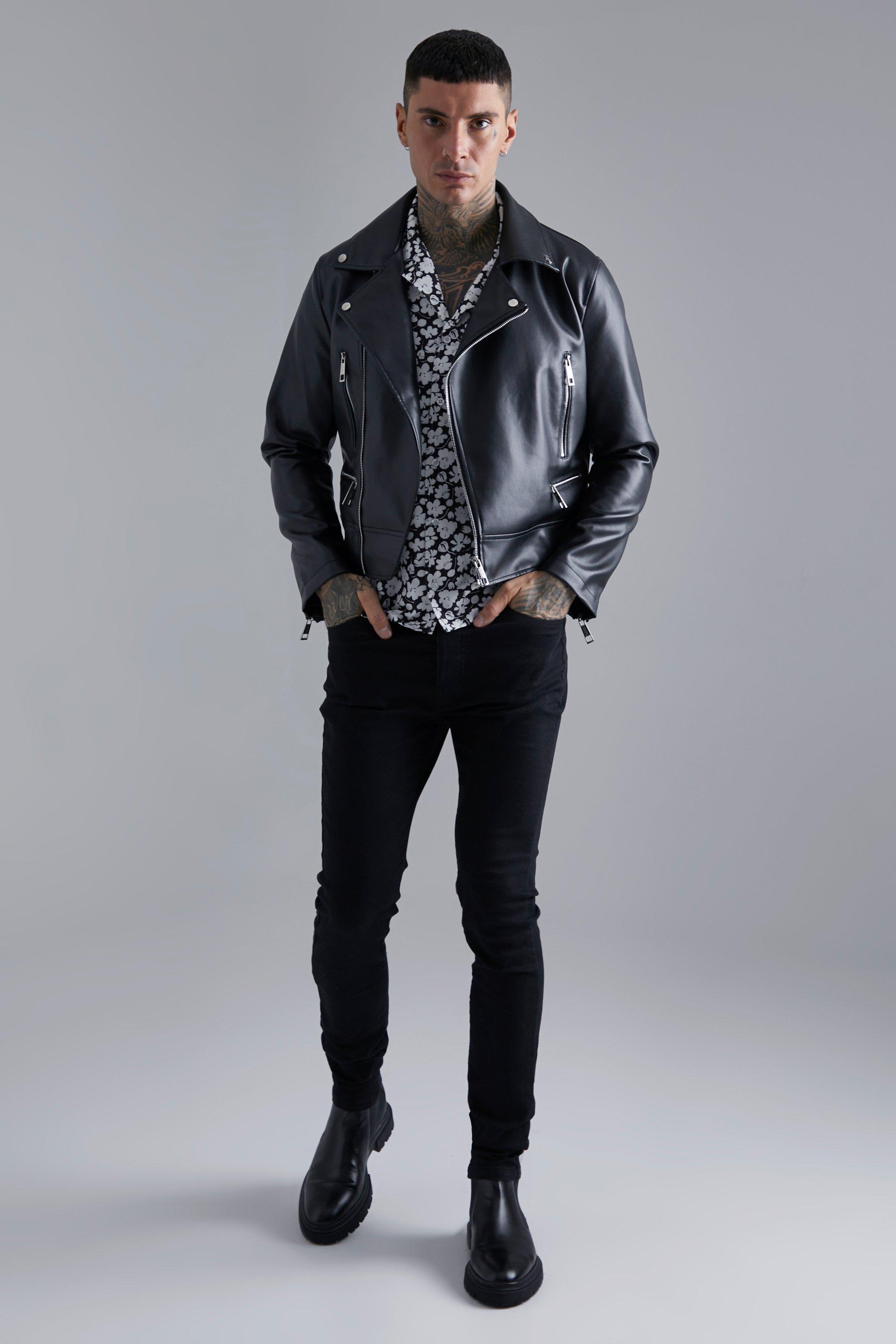 Boxy Fit Faux Leather Biker Jacket | boohoo