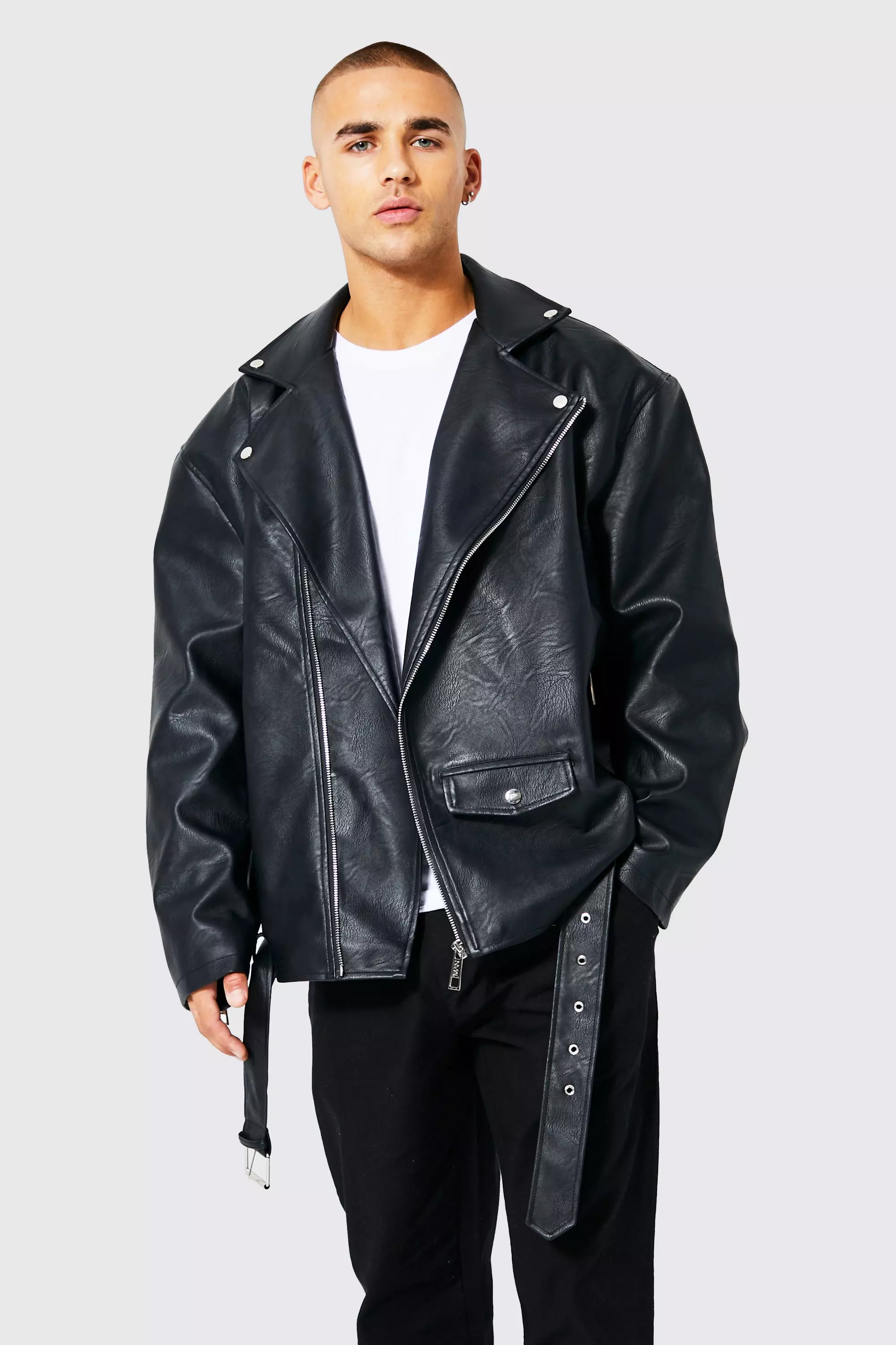 Mens faux clearance leather biker jacket