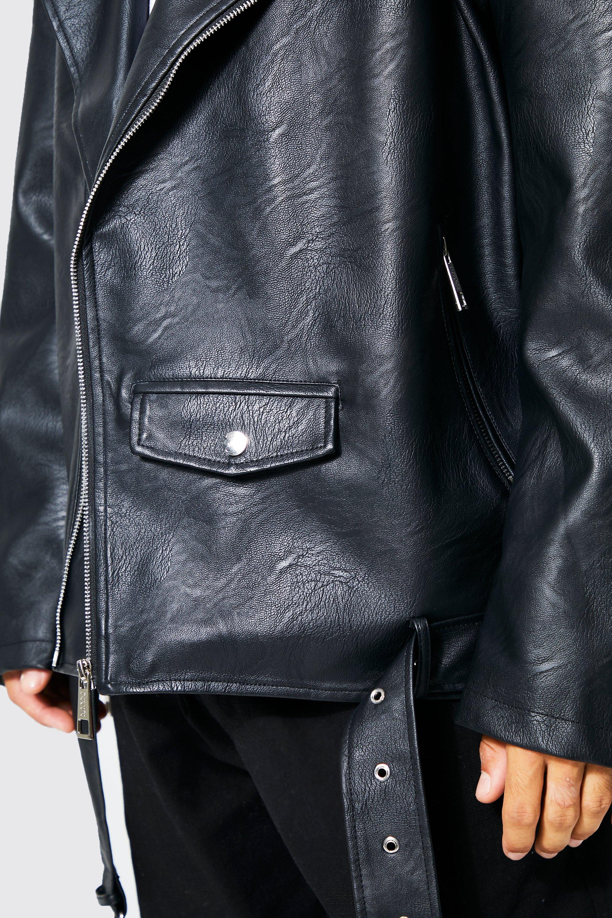 TOPMAN Faux Leather Puffer Jacket in Black for Men
