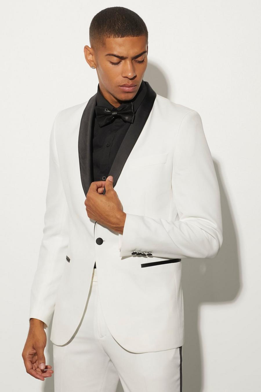 White Skinny Single Breasted Tuxedo Suit Jacket