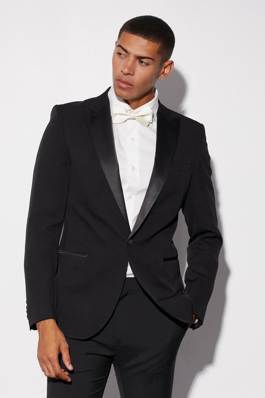 Black Slim Single Breasted Tuxedo Suit Jacket image number 1