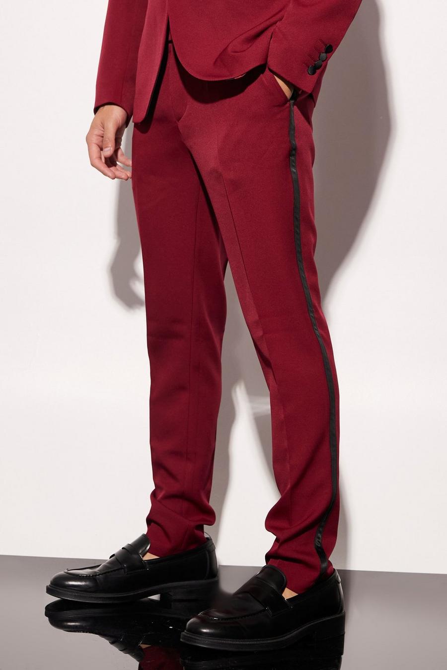 Burgundy rojo Skinny Tuxedo Suit Trouser