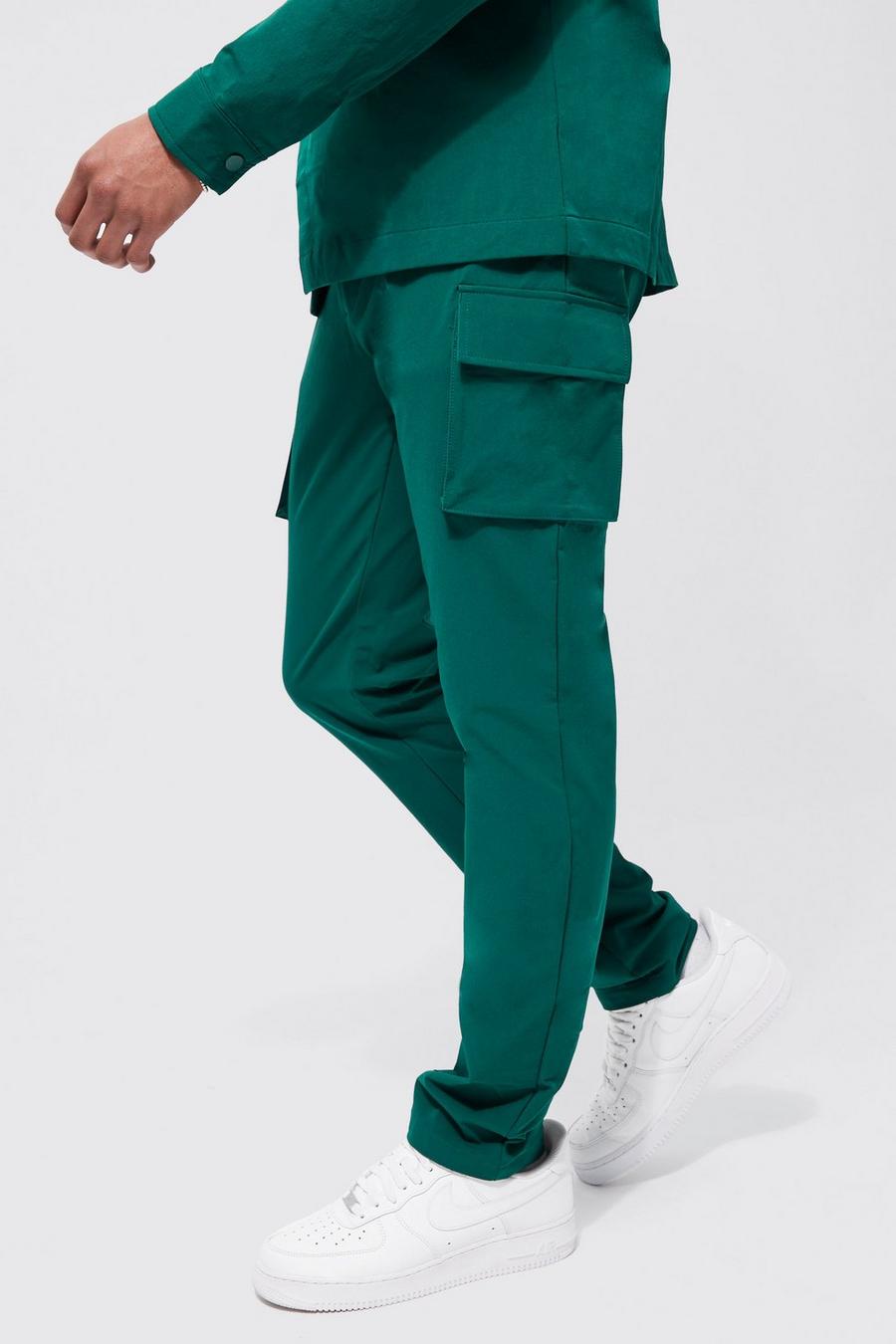 Forest green Nylon Cargo Smart Slim Trousers