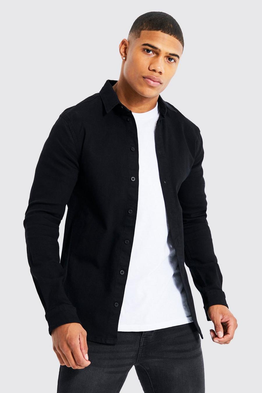 Camicia in denim attillata a maniche lunghe, Black negro image number 1