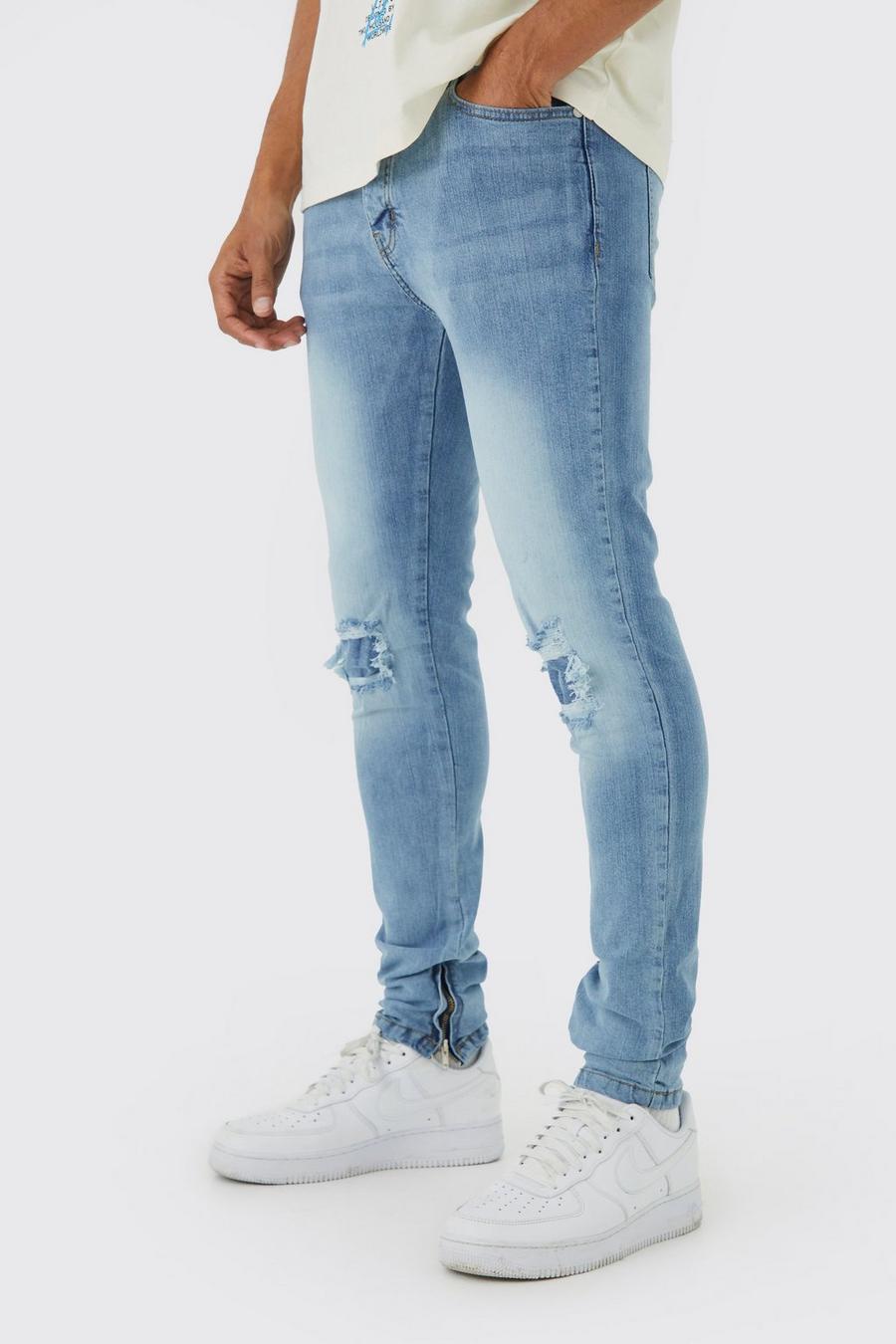 Light blue Skinny Stretch Rip And Repair Zips Jeans image number 1