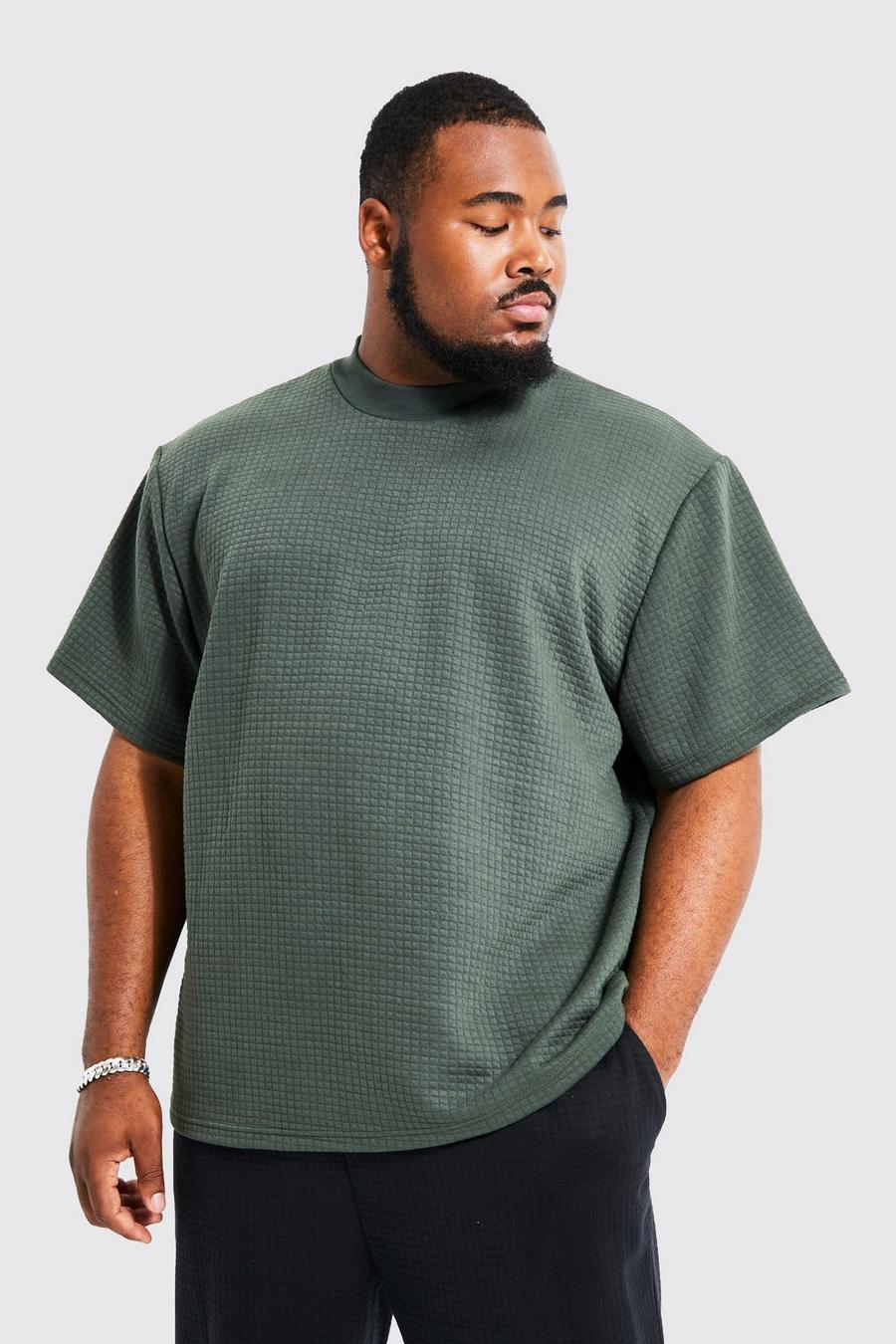 Khaki Plus Oversized Gewatteerd T-Shirt Met Stiksels En Brede Nek  image number 1