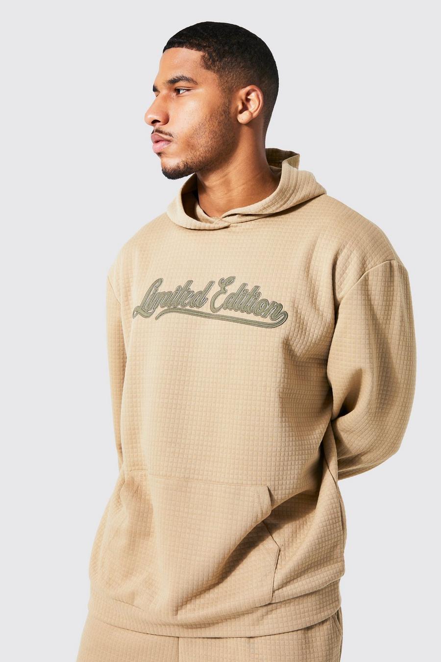 Taupe Tall Quilted Oversized Varsity Hoodie image number 1