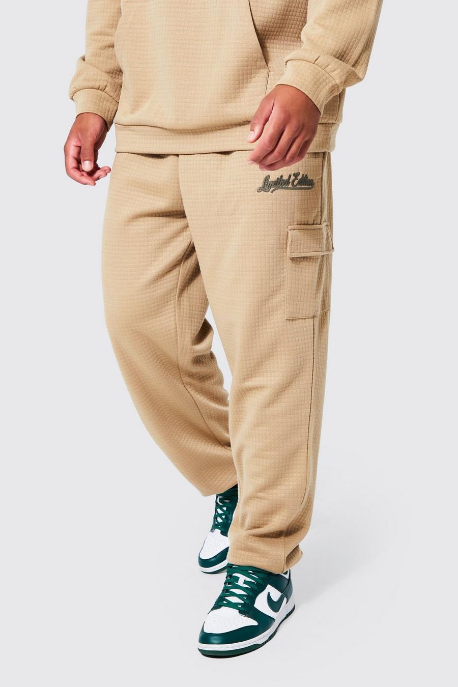 Pantaloni tuta Tall Cargo oversize trapuntati stile college, Taupe beige