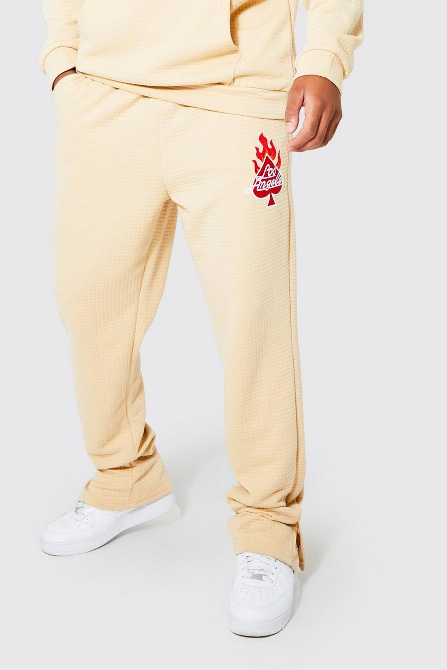 Beige Tall Quilted Los Angeles Popper Hem Jogger image number 1