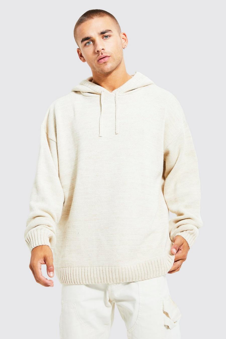 Ecru Oversized Twist Chunky Knitted Hoodie  image number 1