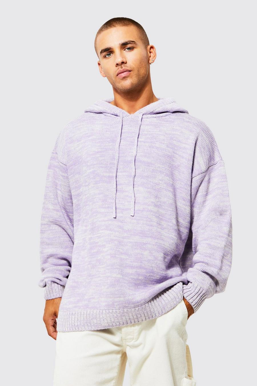 Lilac Oversized Twist Chunky Knitted Hoodie  image number 1