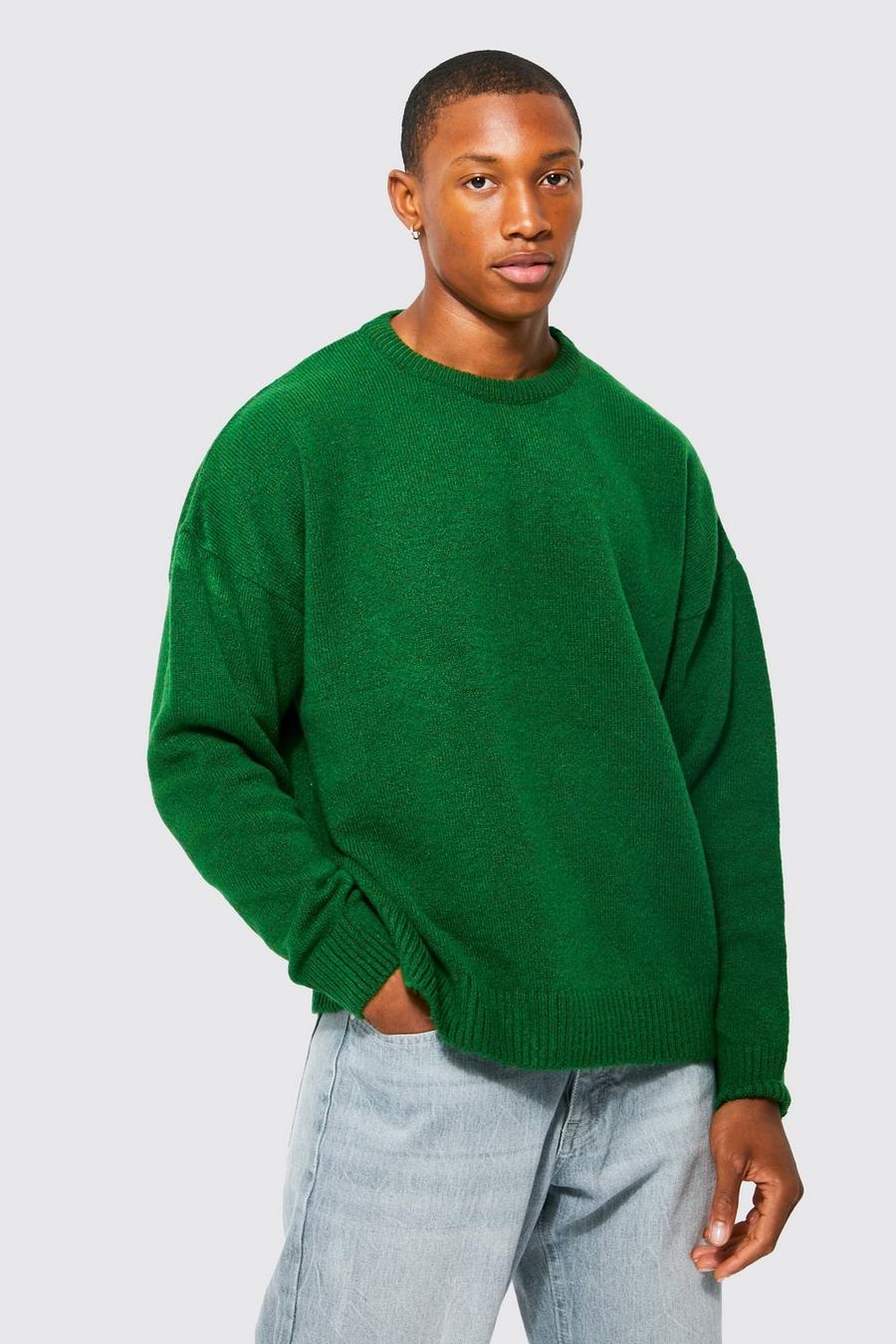 Green grön Oversized stickad tröja med rund hals image number 1