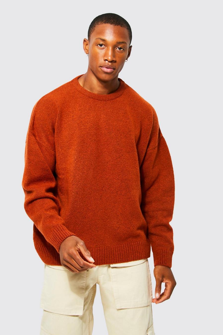 Rust orange Oversized stickad tröja med rund hals image number 1