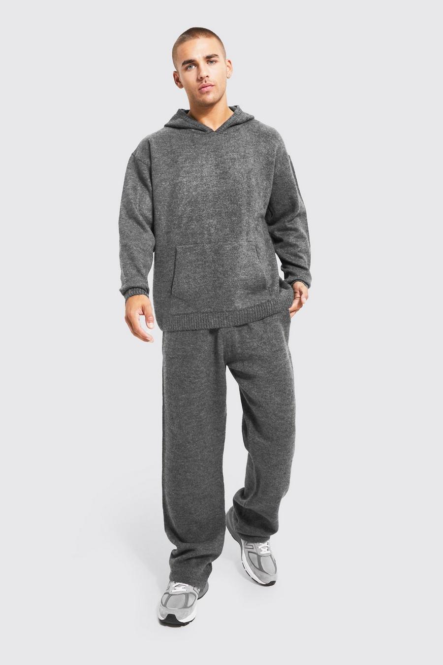 Grey marl Fluffy Knitted Hoodie And Jogger 