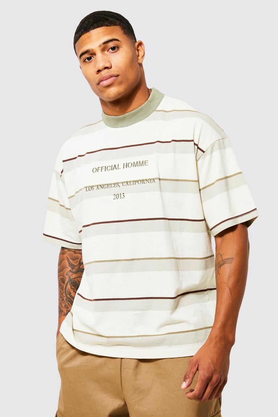 Oversize Official T-Shirt mit Streifen, Sand beige