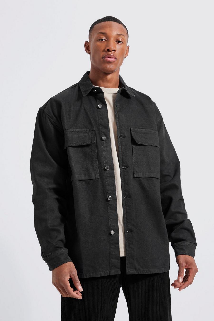 Chemise oversize épaisse en jean, Charcoal image number 1