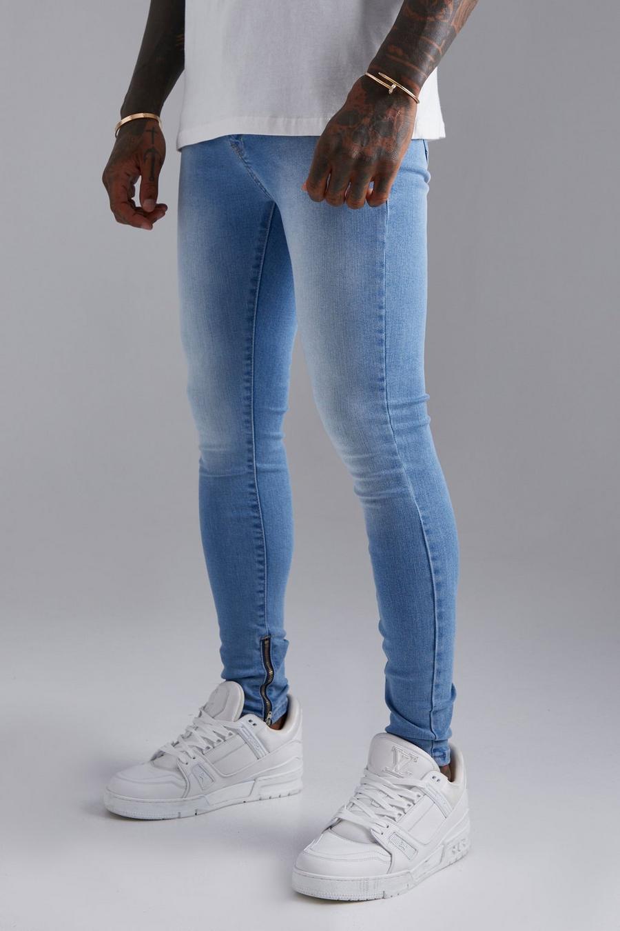 Jeans Super Skinny Fit con zip sui polsini alle caviglie, Light blue azzurro