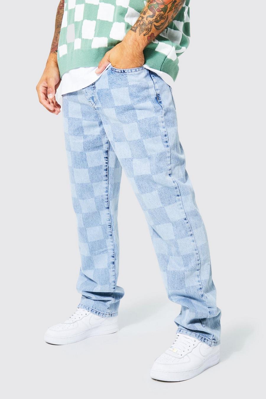 Mid blue Relaxed Laser Checkerboard Jeans image number 1