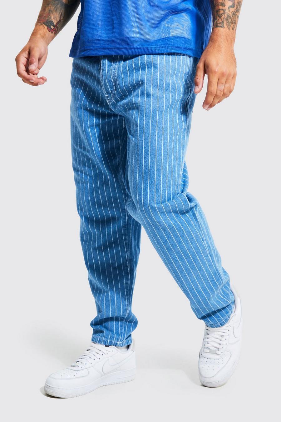 Mid blue Tapered Fit Pinstripe Jeans image number 1