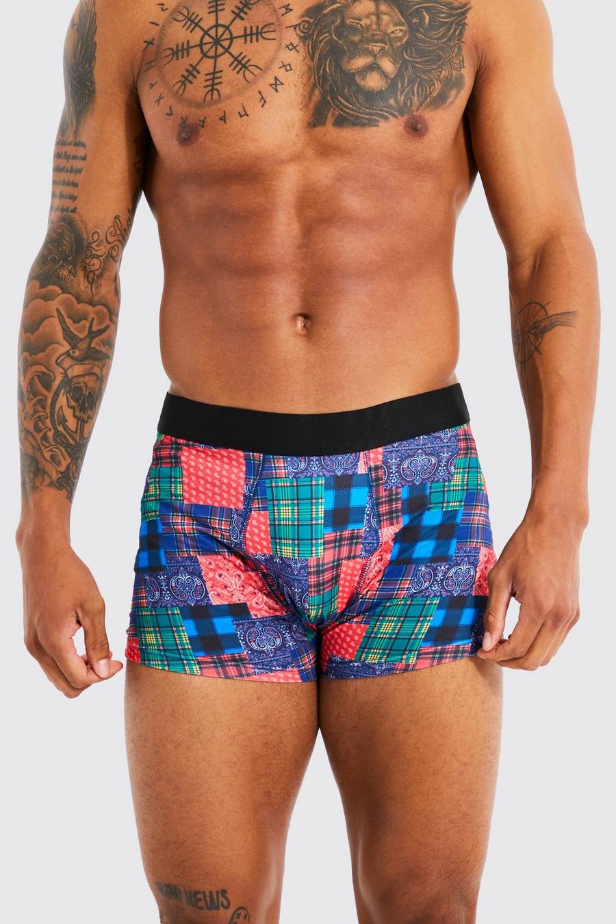 Multi Check Patchwork Print Boxer image number 1
