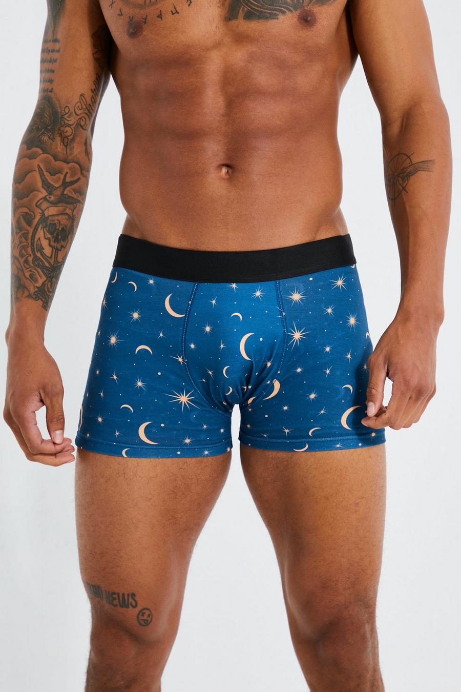Navy 3 Pack Zodiac Star Print Boxers image number 1