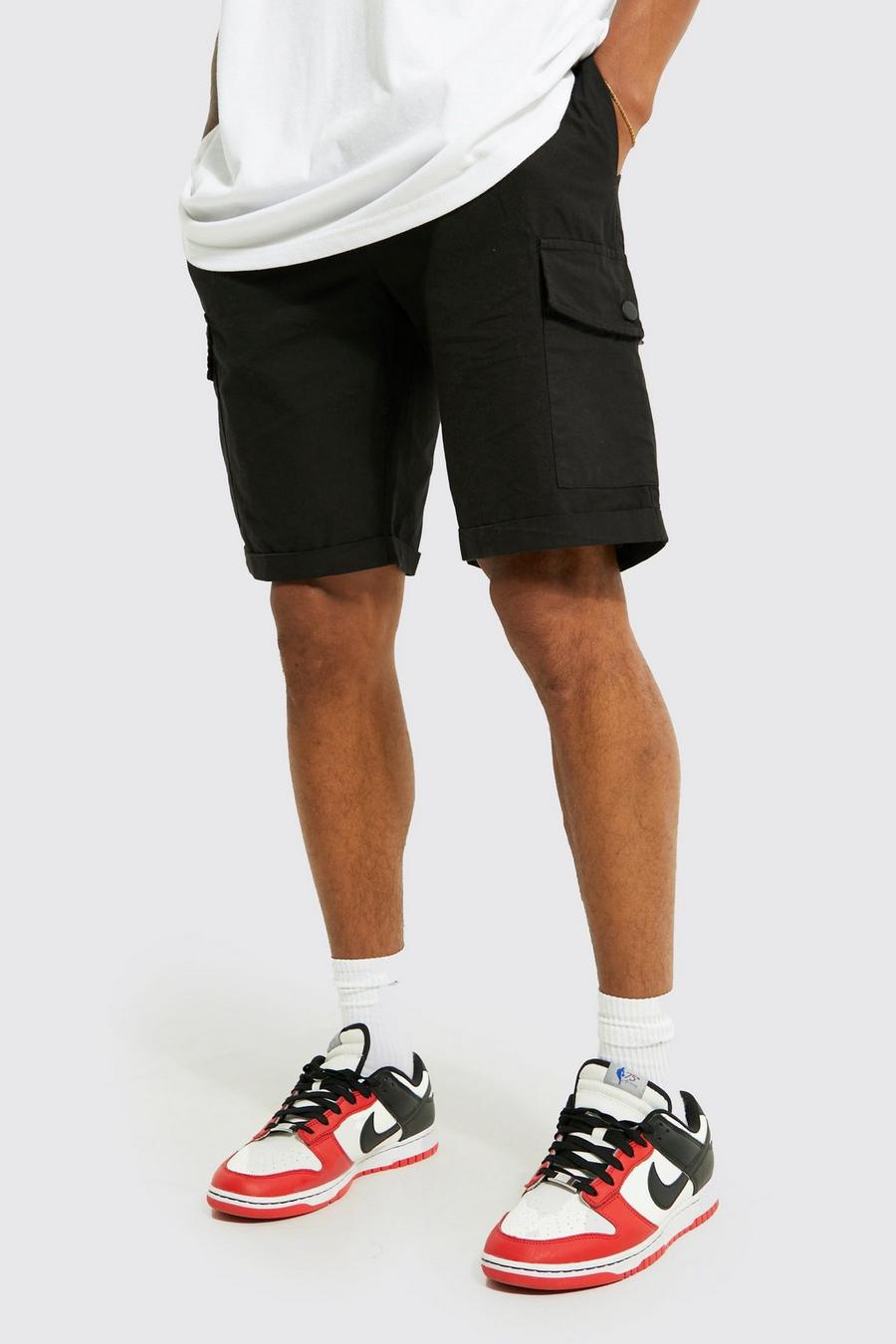 Black Cargo Slim Fit Shorts image number 1