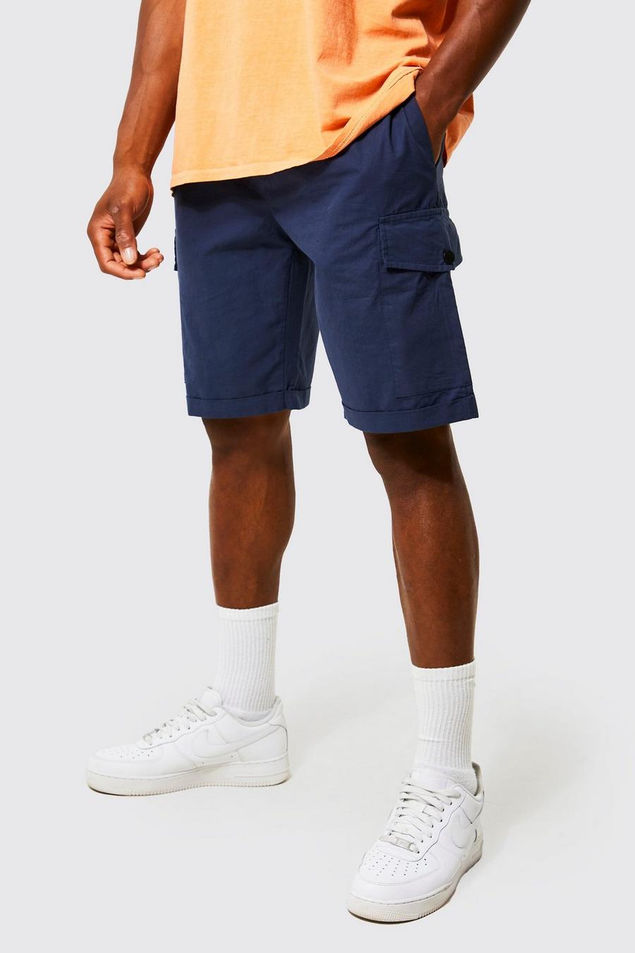 Navy Cargo Slim Fit Shorts image number 1